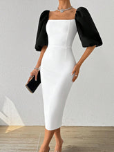 Women Square Neck Elegant Stylish Design Simple Short Sleeve Shaping Shawl Evening Dress With Charming Butt